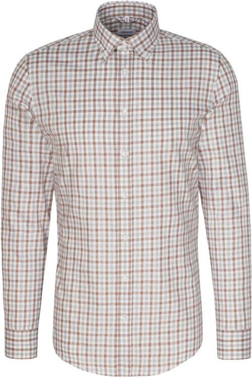 Seidensticker Flannel Shirt Slim Long Sleeve Buttondown-collar Check Mand Brown Langærmede Skjorter Str 42 - Bomuld hos Magasin