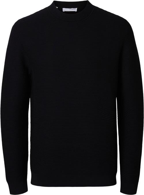 Selected Homme Slhtion LS Knit Structure Mock Neck Mand Sort Sweatshirts Str S - hos Magasin