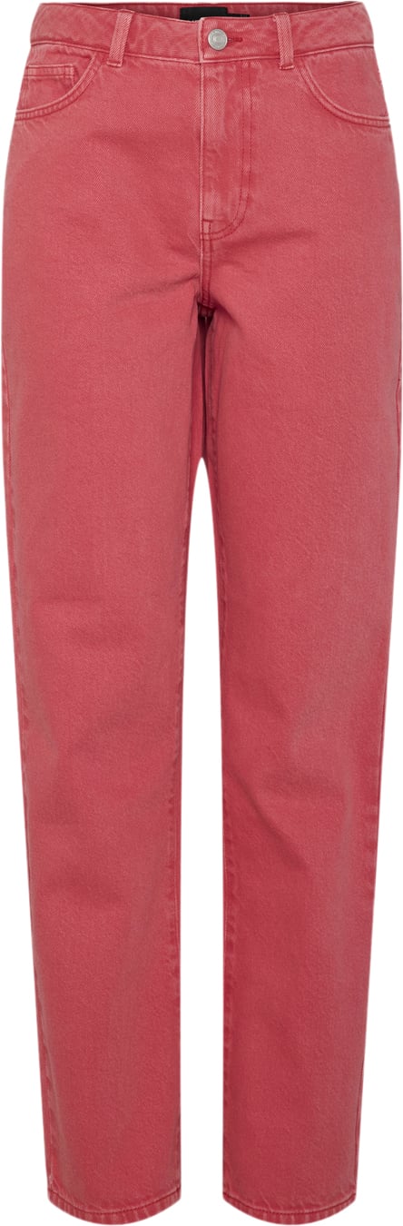 Pieces Pcfria HW Straight Denim Pants D2D Kvinde High Risk Red/washed Jeans Straight Fit Str XS Denim - hos Magasin