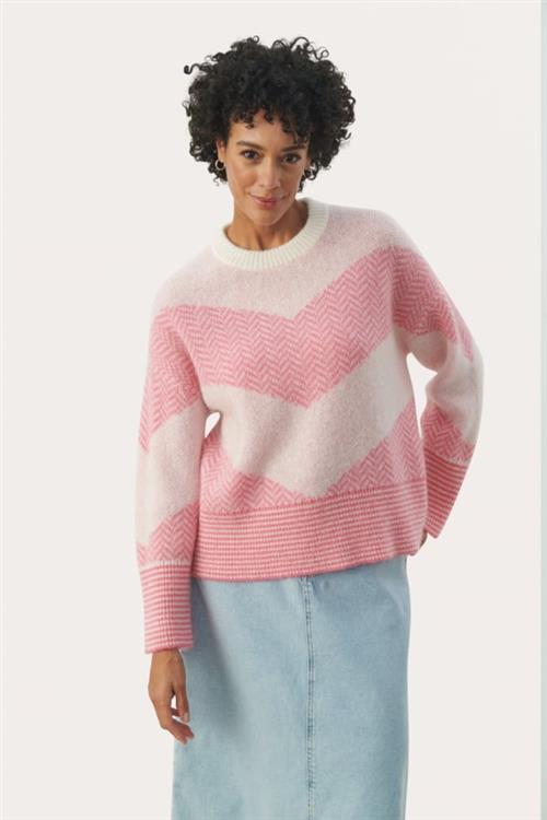 Part Two Elektrapw PU Kvinde Pink Herringbone Stripe Sweaters Regular Fit Str S - hos Magasin