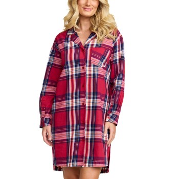 Se Damella Flannel Nightshirt Rød Mønster  bomuld Large Dame ved Timarco