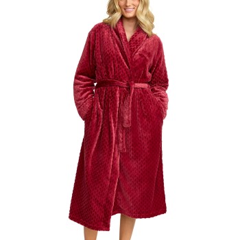 Se Damella Jaquard Fleece Dressing Gown Rød polyester Large Dame ved Timarco