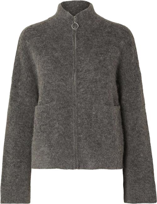 Se Selected Femme Slfsia RAS LS Alpaca Blend Knit Zipper Cardigan Kvinde Grå Cardigans Str L - hos Magasin ved Magasin