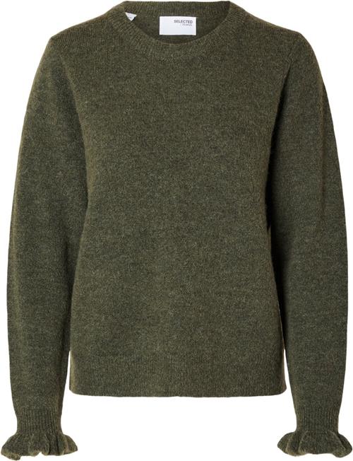 Selected Femme Slflulu LS Wool Knit Frill Cuff Oneck N Kvinde Kalamata/melange Sweaters Regular Fit Str XS - hos Magasin