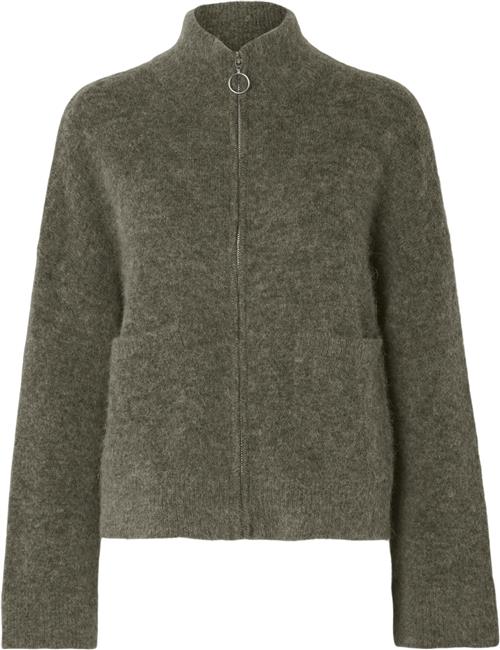 Se Selected Femme Slfsia RAS LS Wool Knit Zipper Cardigan Kvinde Kalamata/melange Cardigans Str XL - hos Magasin ved Magasin