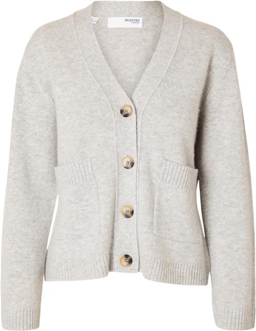 Selected Femme Slfcille LS Cashmere Blend Knit Cardigan Kvinde Light Grey Melange Sweaters Loose Fit Str L Cashmere - hos Magasin