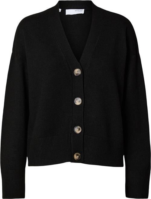 Selected Femme Slflara LS Wool Knit Vneck Cardigan BF Kvinde Black Sweaters Loose Fit Str S - hos Magasin