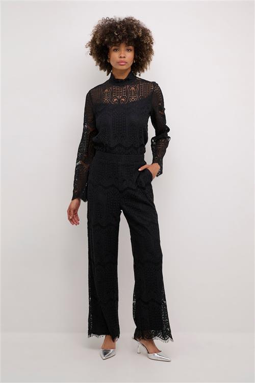 Culture Cuima Lace Pants Kvinde Black Bukser Med Brede Ben Str M - hos Magasin