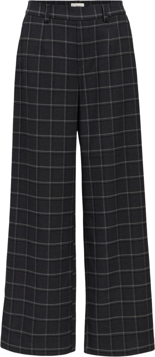 Object Objlisa Wide Pant AOP Noos Kvinde Dark Grey Melange/white Col Bukser Str 36 - hos Magasin