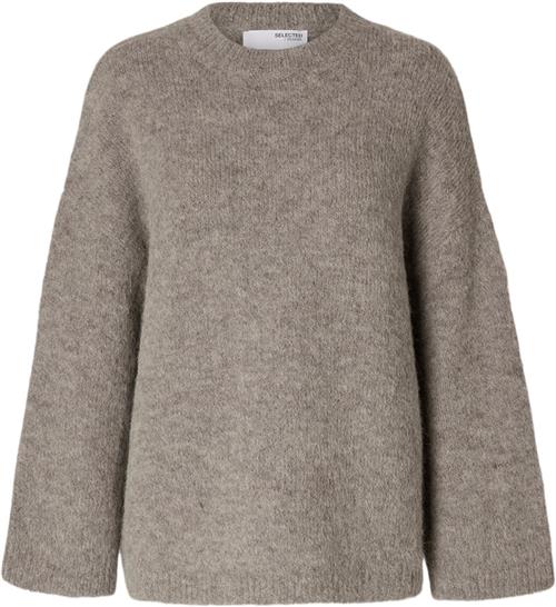 Selected Femme Slfgabella LS Wool Knit Oneck Camp Kvinde Lyserød Sweaters Loose Fit Str S - hos Magasin