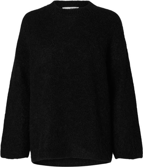 Selected Femme Slfgabella LS Wool Knit Oneck Camp Kvinde Sort Sweaters Loose Fit Str L - hos Magasin