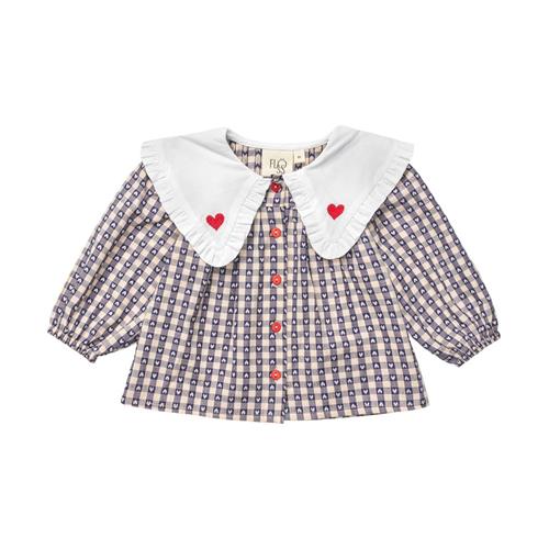 Flöss Selma Gingham Bluse Indigo Heart | Blå | 74 cm