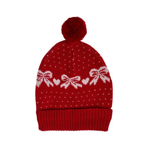 Flöss Noe Strikket Hue Med Intarsiae Sløjfer Rød Noe Beanie Red/OffWhite Bow  Rød    Unisex