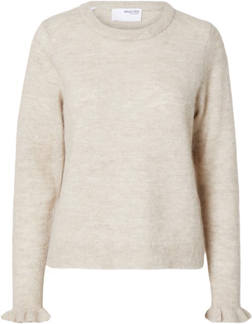 Se Selected Femme Slflulu LS Wool Knit Frill Cuff Oneck N Kvinde Birch/melange Sweaters Regular Fit Str XL - hos Magasin ved Magasin