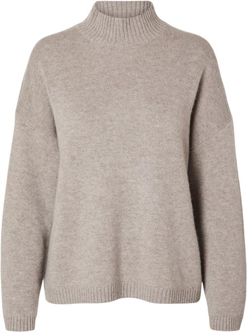 Se Selected Femme Slfcille LS Cashmere Blend Knit High Neck Noos Kvinde Irish Cream/melange Rullekraver Loose Fit Str XS Cashmere - hos Magasin ved Magasin