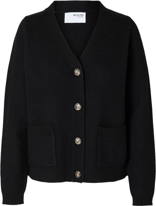 Se Selected Femme Slfana LS 100% Wool Knit Cardigan Noos Kvinde Sort Cardigans Str XS - hos Magasin ved Magasin