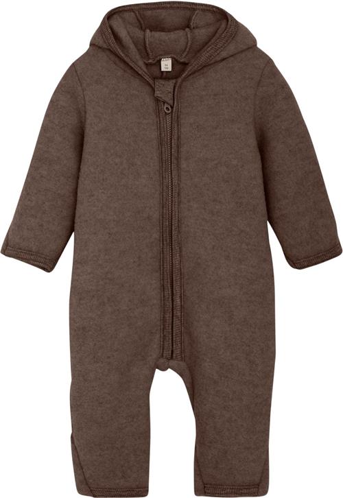 Huttelihut Pram Suit Ears Wool Fleece S Str 62 - Brown Melange Heldragter Merino Uld hos Magasin