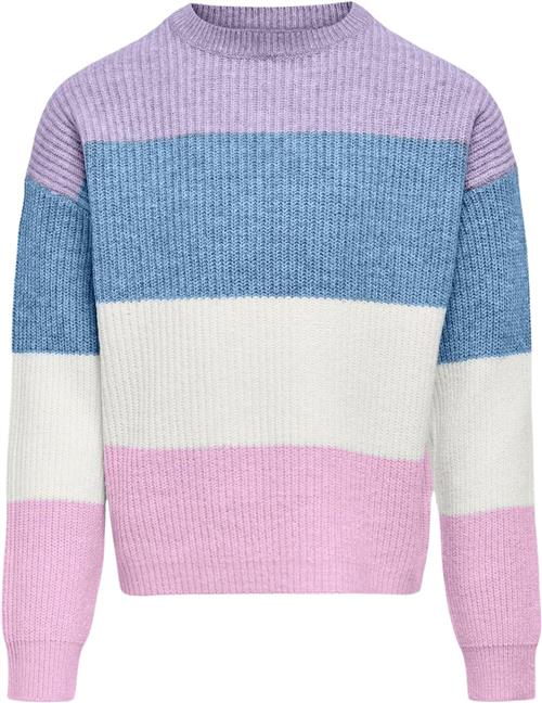 Se ONLY Kogsandy L/S Stripe Pullover KNT NO Kvinde Pastel Lilac/blissful Blue/cloud Da Sweaters Regular Fit Str 134/140 - Denim hos Magasin ved Magasin