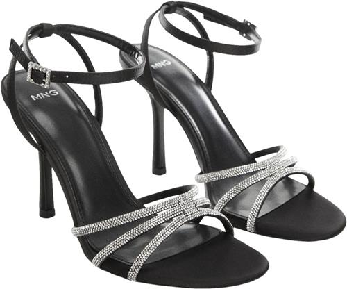 MANGO Heeled Sandals With Rhinestone Stra Kvinde Black Højhælede Sandaler Str 35 - hos Magasin