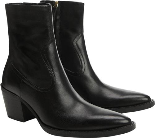 MANGO Leather Pointed Ankle Boots Kvinde Black Ankelstøvler Str 36 - Læder hos Magasin