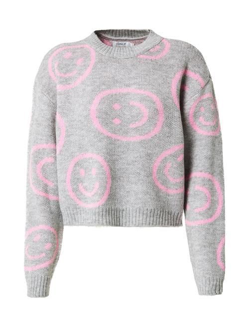 Se ONLY Pullover 'HAPPIE'  grå-meleret / lys pink ved About You