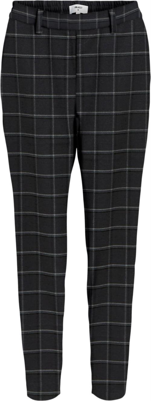 Object Objlisa Slim Pant AOP Noos Kvinde Dark Grey Melange/white Col Bukser Str 40 - hos Magasin