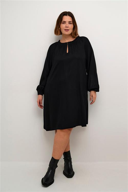 Kaffe Curve Kcjane Dress Kvinde Black Deep Midi Kjoler Str 46 - Viskose hos Magasin