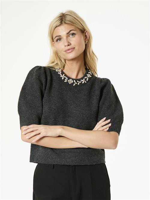 Neo Noir Maia Stone Knit Blouse Kvinde Antracit Melange Sweaters Str 42 - Uld hos Magasin