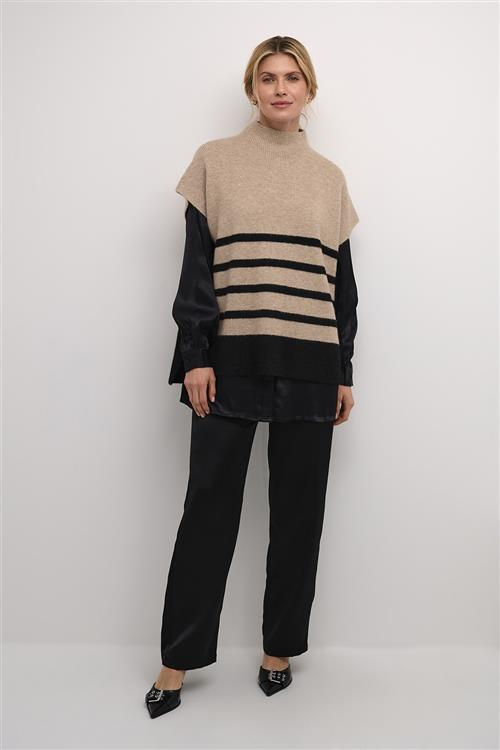 Cream Crstari Knit Slipover Kvinde Beige Black Stripe Overgangsjakker Str S/M - hos Magasin