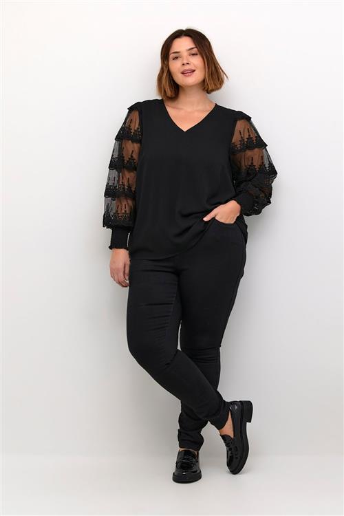 Kaffe Curve Kcellis Blouse Kvinde Black Deep Langærmede Bluser Str 42 - hos Magasin