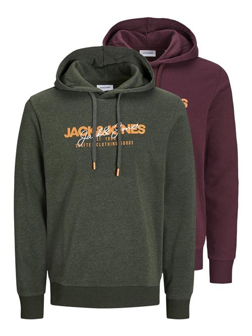 JACK & JONES Sweatshirt 'JJAlvis'  grøn-meleret / mørkeorange / vinrød / hvid