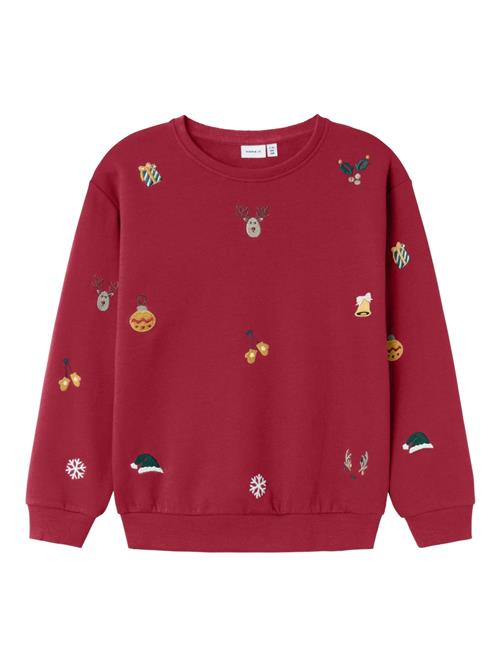 Se NAME IT Sweatshirt 'NKNRKRINGLE'  grå / mørkeorange / bordeaux / hvid ved About You