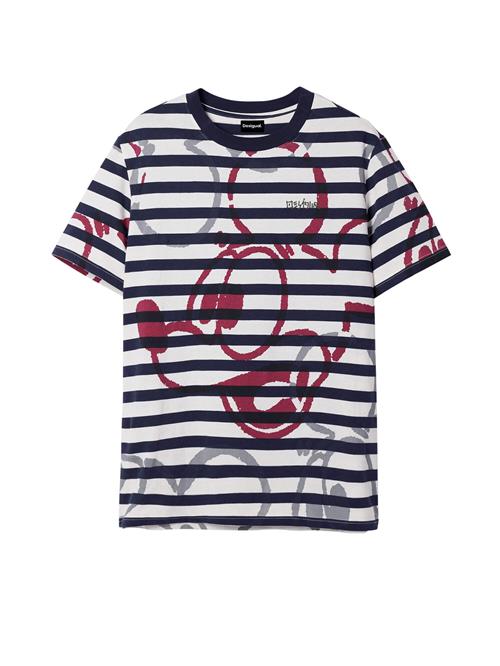 Se Desigual Bluser & t-shirts 'Striped Mickey Mouse'  marin / stone / bær / hvid ved About You