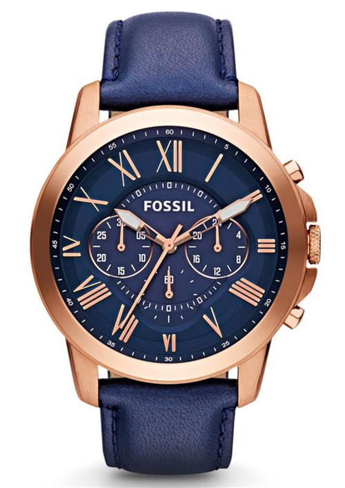 FOSSIL Analogt ur 'GRANT, FS4835'  navy / rosa guld