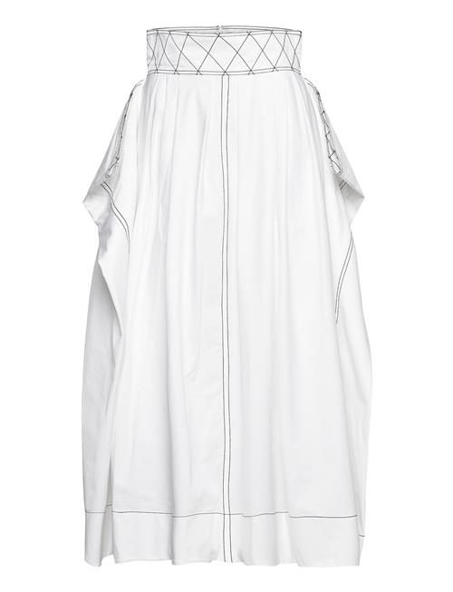 Diamond Topstitch Poplin Skirt Tory Burch White