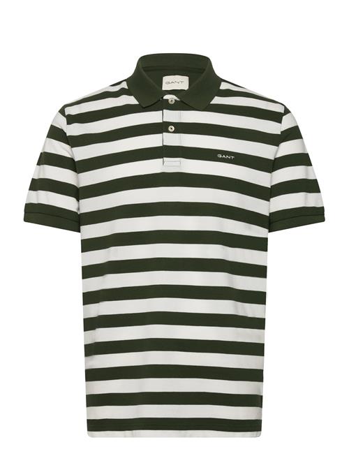 Se GANT Stripe Ss Pique Polo GANT Green ved Booztlet