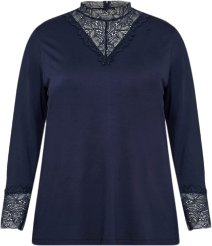 Wasabiconcept Curvy Wastella 8 Bluse Navy blå Kvinde 6799 Blue Iris Langærmede Bluser Str 50/52 - Elastan hos Magasin