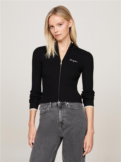 Tommy Hilfiger TJW Metallic TIP ZIP Cardigan Kvinde Black Langærmede Bluser Str XS - hos Magasin