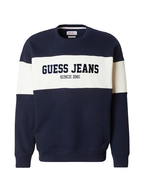 Se GUESS JEANS Sweatshirt 'HORIZONT'  navy / hvid ved About You