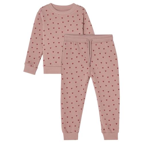 Buddy & Hope Martin Sweat Set i Pink Mauve Hearts | Lyserød | 86/92 cm