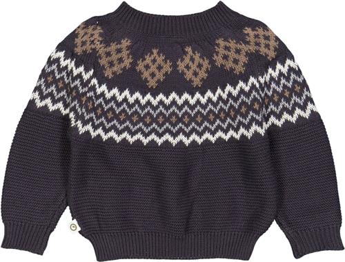 Müsli by Green Cotton Knit Jacquard Sweater Baby Str 80 - Mystery Blue Cardigans Bomuld hos Magasin