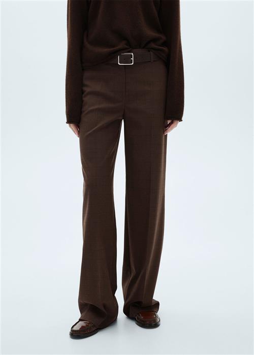 MANGO Straight Checked Trousers Kvinde Light Beige Bukser Med Lige Ben Str 40 - hos Magasin