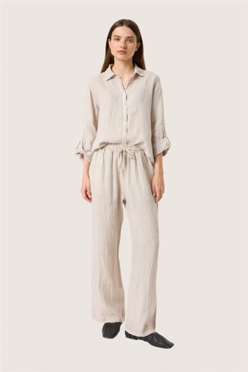 Soaked in Luxury Slauran Pants 100 Linen Kvinde White Pepper Bukser Med Lige Ben Relaxed Fit Str L/XL - hos Magasin