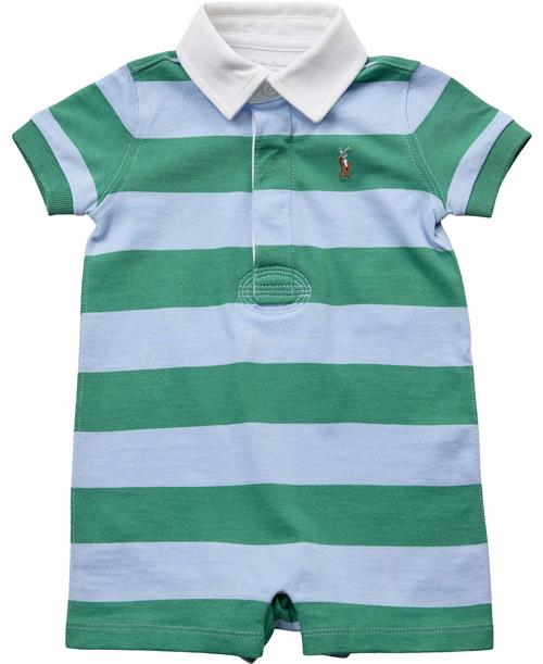 Polo Ralph Lauren Striped Cotton Rugby Shortall Str 9M / 9-12 mdr - Raft Green/ofc Blu Multi Buksedragter Bomuld hos Magasin