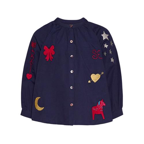 Sissel Edelbo Jule Mini Broderet Top Navy | Marine blå | 7-8 years