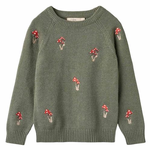 Fliink Benna Mushroom Pattern Strikket Sweater i Beetle Green | Grønn | 3 years