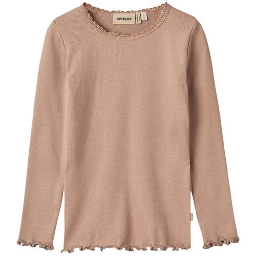 Wheat Reese Ribbet Langærmet T-shirt Nougat Rose | Lyserød | 110 cm