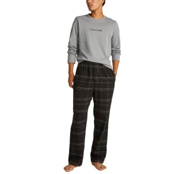 Calvin Klein Flannel Sleep Long Sleeve Pant Set Grå/Sort bomuld X-Large Herre