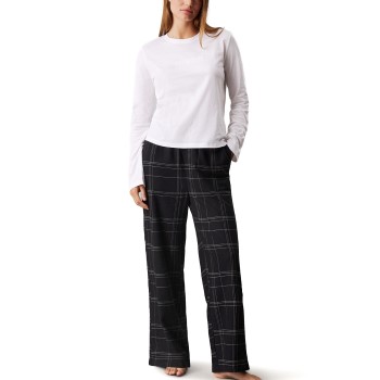 Se Calvin Klein Flannel Sleep LS Tee And Pant Set Hvid/Sort polyamid Large Dame ved Timarco