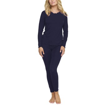 Damella Bamboo Plain Long Pyjamas Set Marineblå Bambus Large Dame